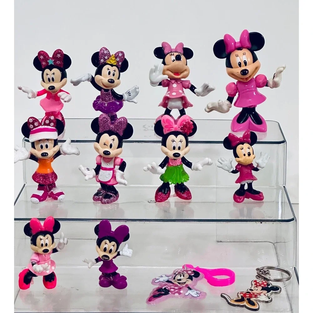 Disney Minnie Mouse Figurines Lot of‎ 10 and 2 Keychain Charms Collection